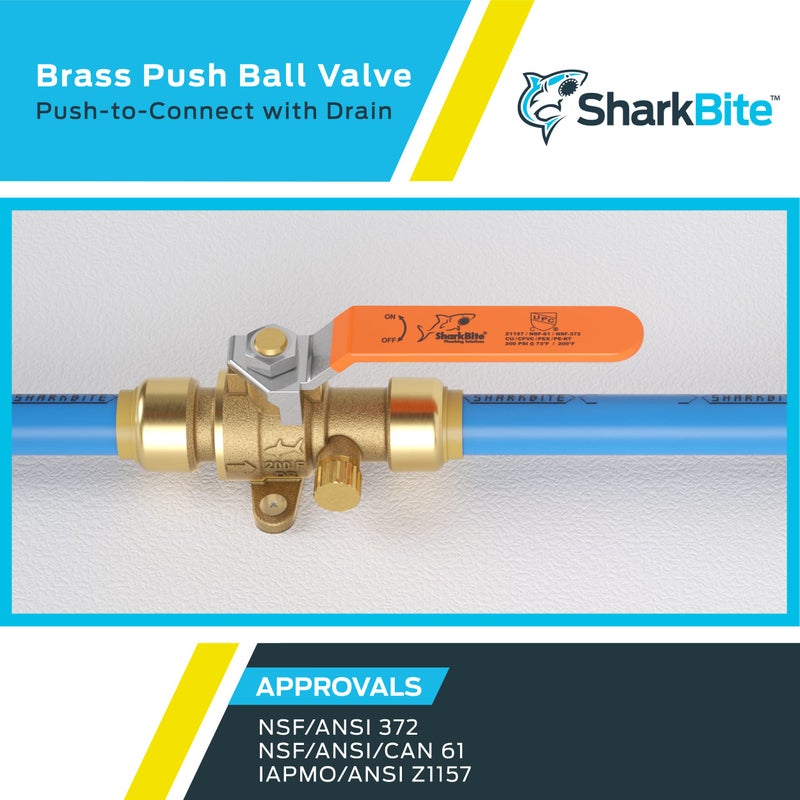 SharkBite 1/2 Inch Ball Valve With Drain Vent And Mounting Bracket, Push To Connect Brass Plumbing Fitting, PEX Pipe, Copper, CPVC, PE-RT, HDPE, 24615-0000LFA - Image 5